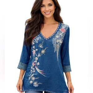 Johnny Was Allegrea embroidered crochet blouse NWT